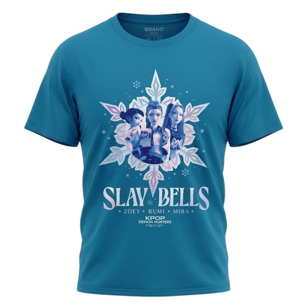 K-Pop Demon Hunters Unisex Adult Slay Bells Huntr/X Christmas T-Shirt / Turquois
